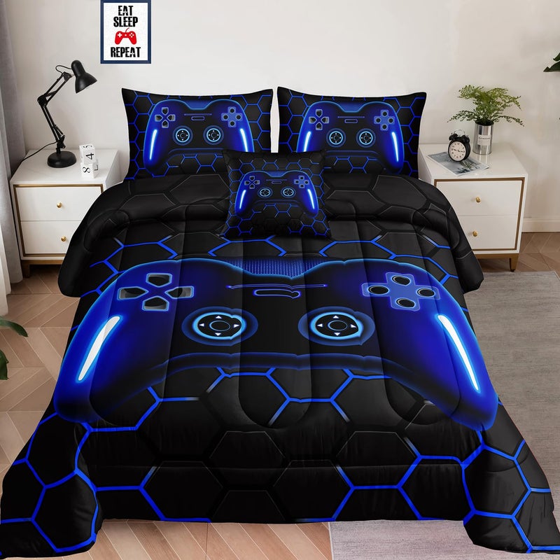 lris Bedding 5 Pieces Bed in a Bag for Boys Bedding Sets Twin Size Gamer Comforter Sets for Boys Kids  Gaming Comforter Set for Room Decor with Flat Sheet Fitted Sheet Pillowcase Cushion Cover - Image 1
